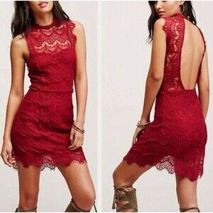 Intimately Free People Size S Cherry Red Lined Eyelash Lace Daydream Cut Out